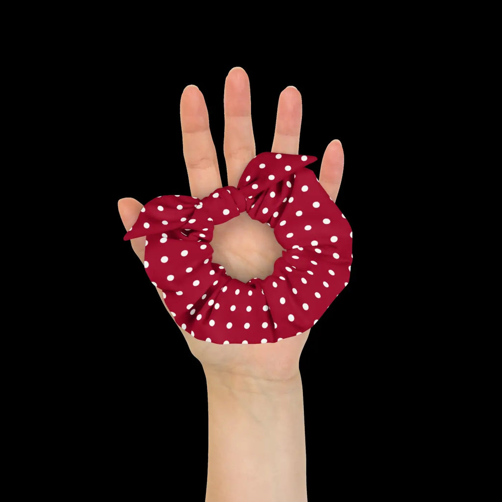 Red Scrunchie - White Polka Dots Hair Accessory - DipaliZ