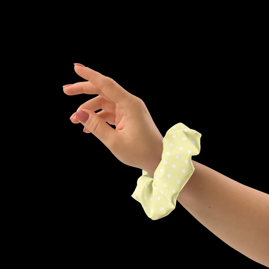 White Polka Dot Scrunchie - Sustainable Hair Accessory - DipaliZ