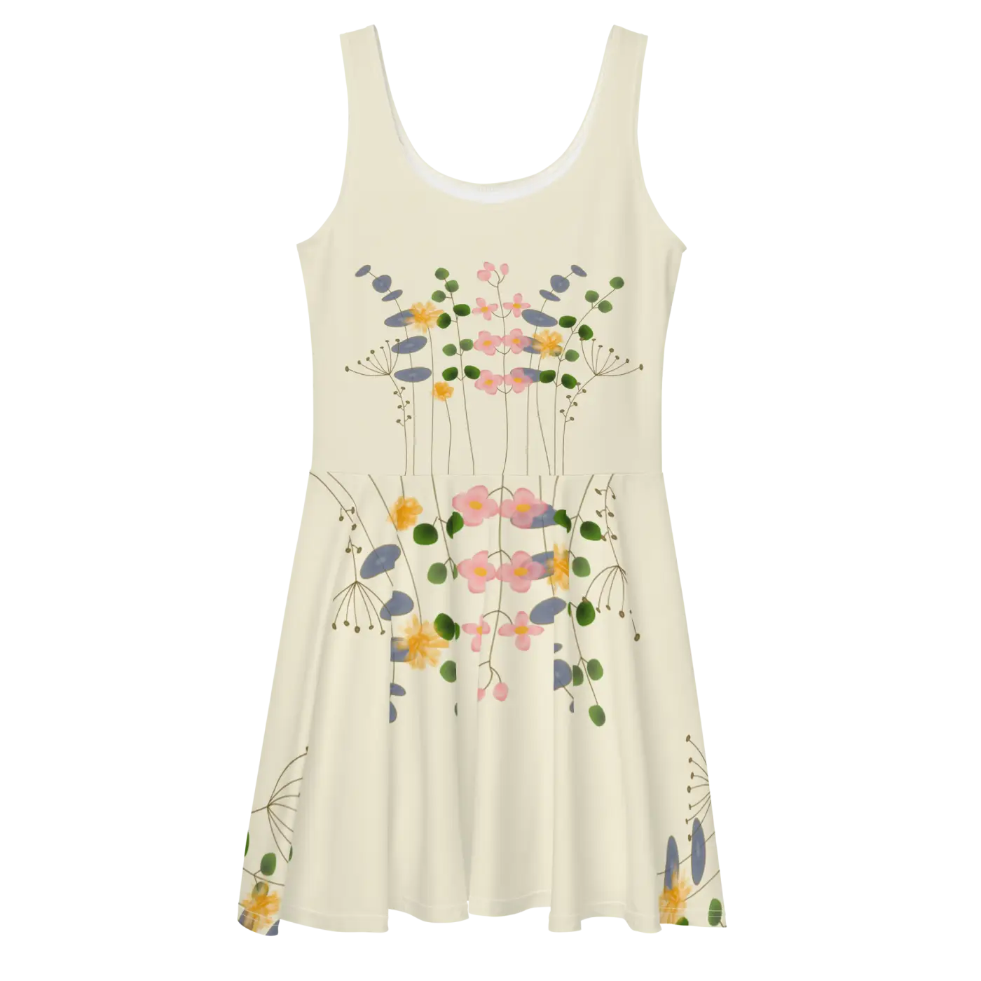 Skater Dress - Wild Flowers Flared Skirt Design - DipaliZ