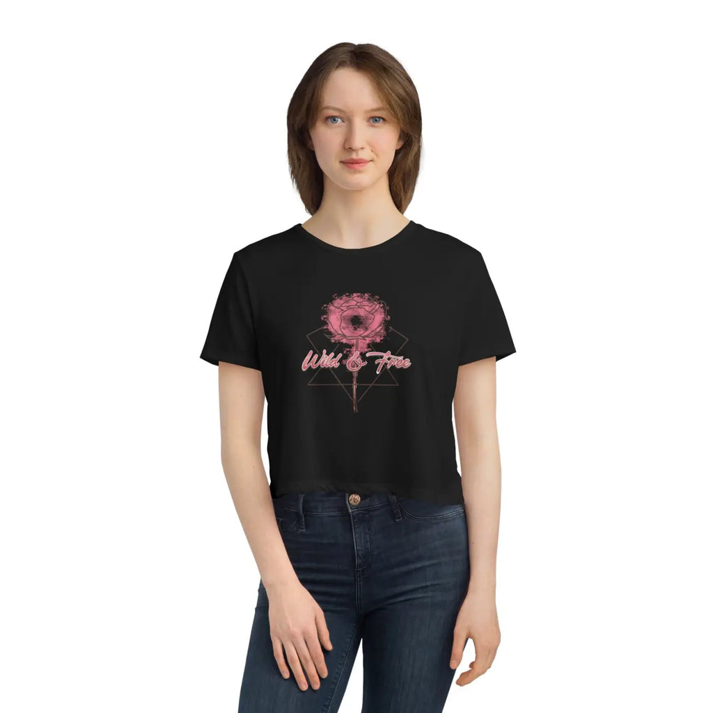 Flowy Cropped Tee - Rose Flower Design Everyday Style - DipaliZ