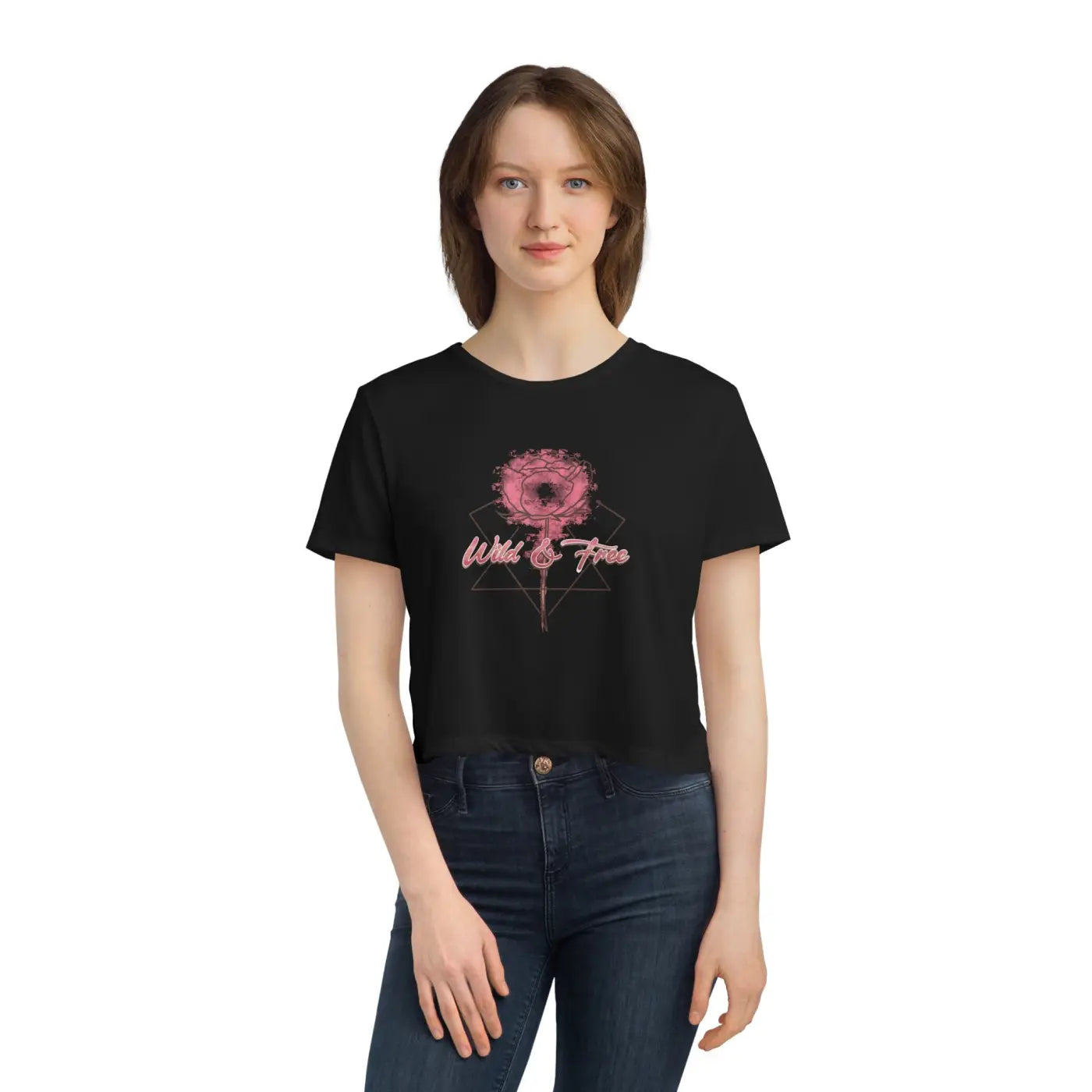 Flowy Cropped Tee - Rose Flower Design Everyday Style - DipaliZ