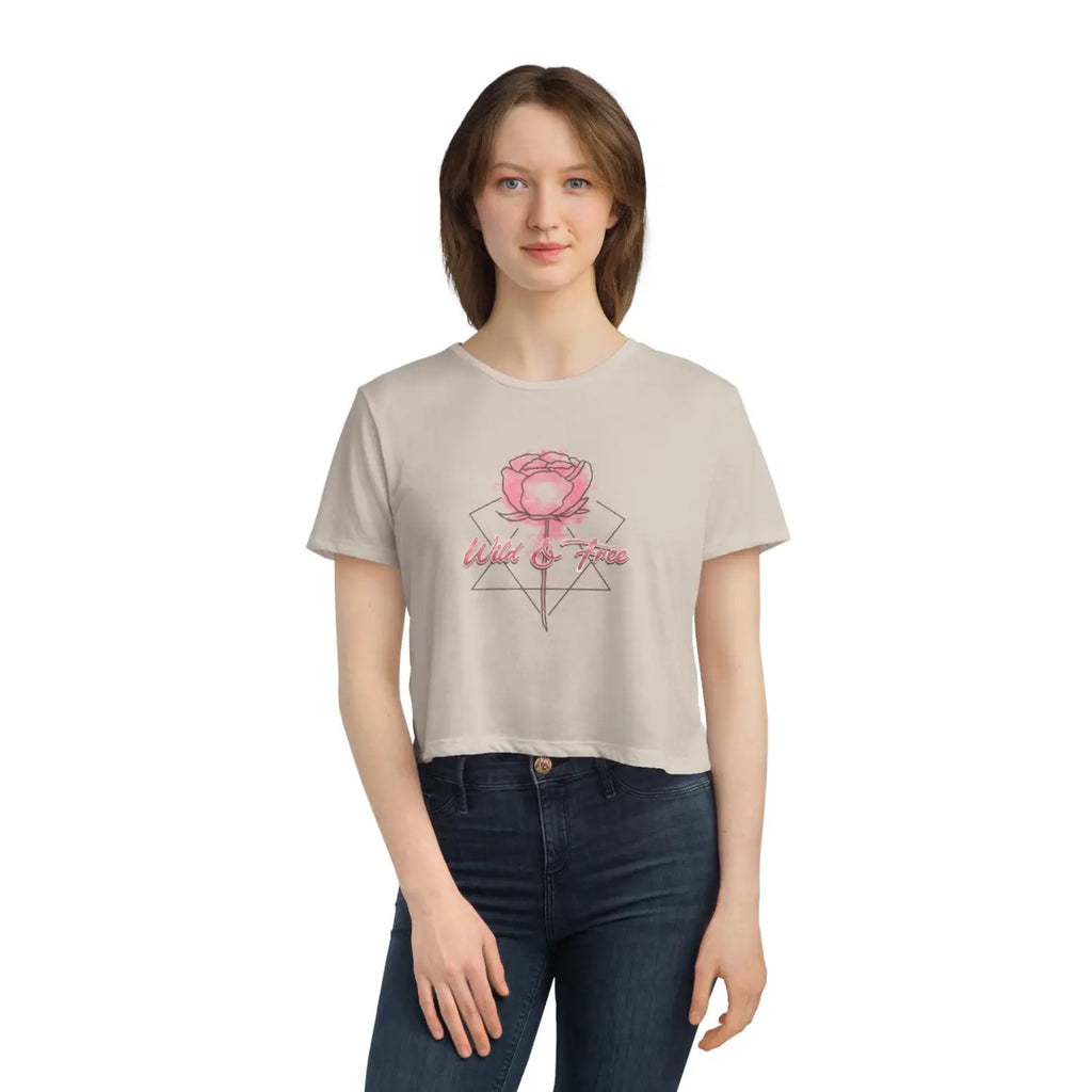 Flowy Cropped Tee - Rose Flower Design Everyday Style - DipaliZ