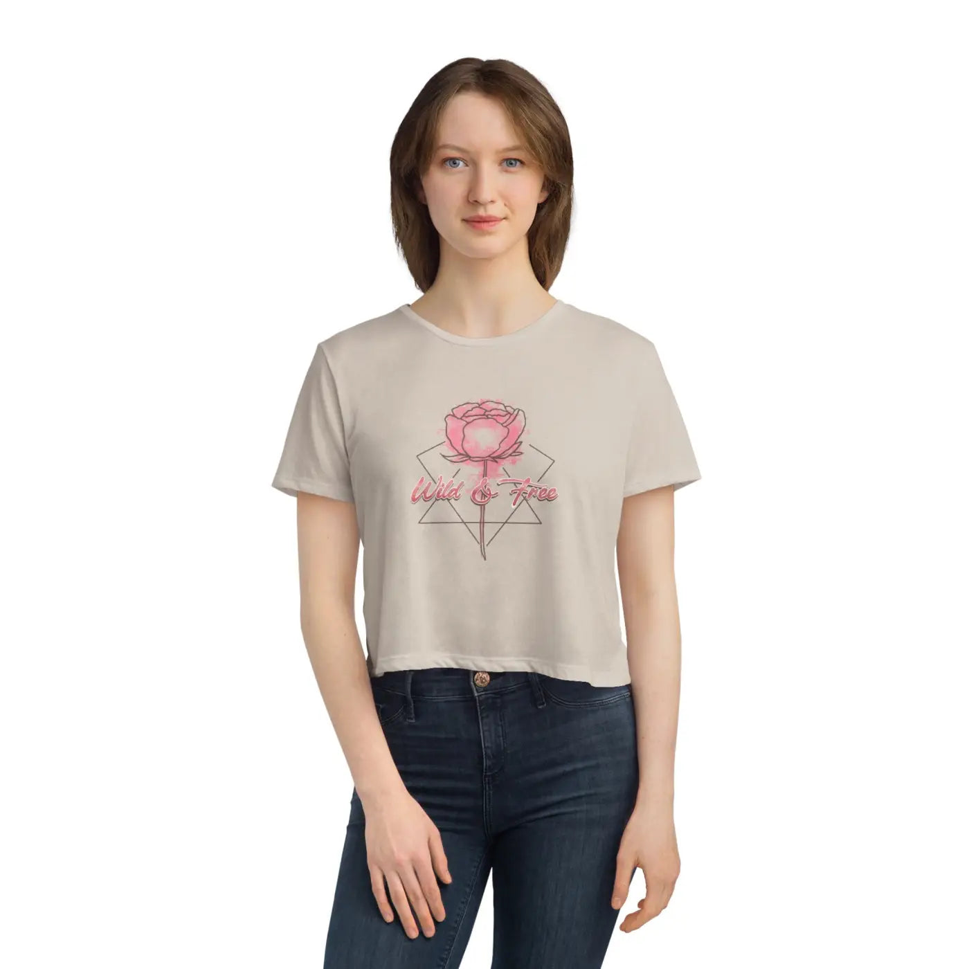 Flowy Cropped Tee - Rose Flower Design Everyday Style - DipaliZ