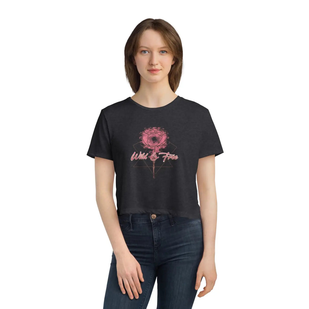 Flowy Cropped Tee - Rose Flower Design Everyday Style - DipaliZ