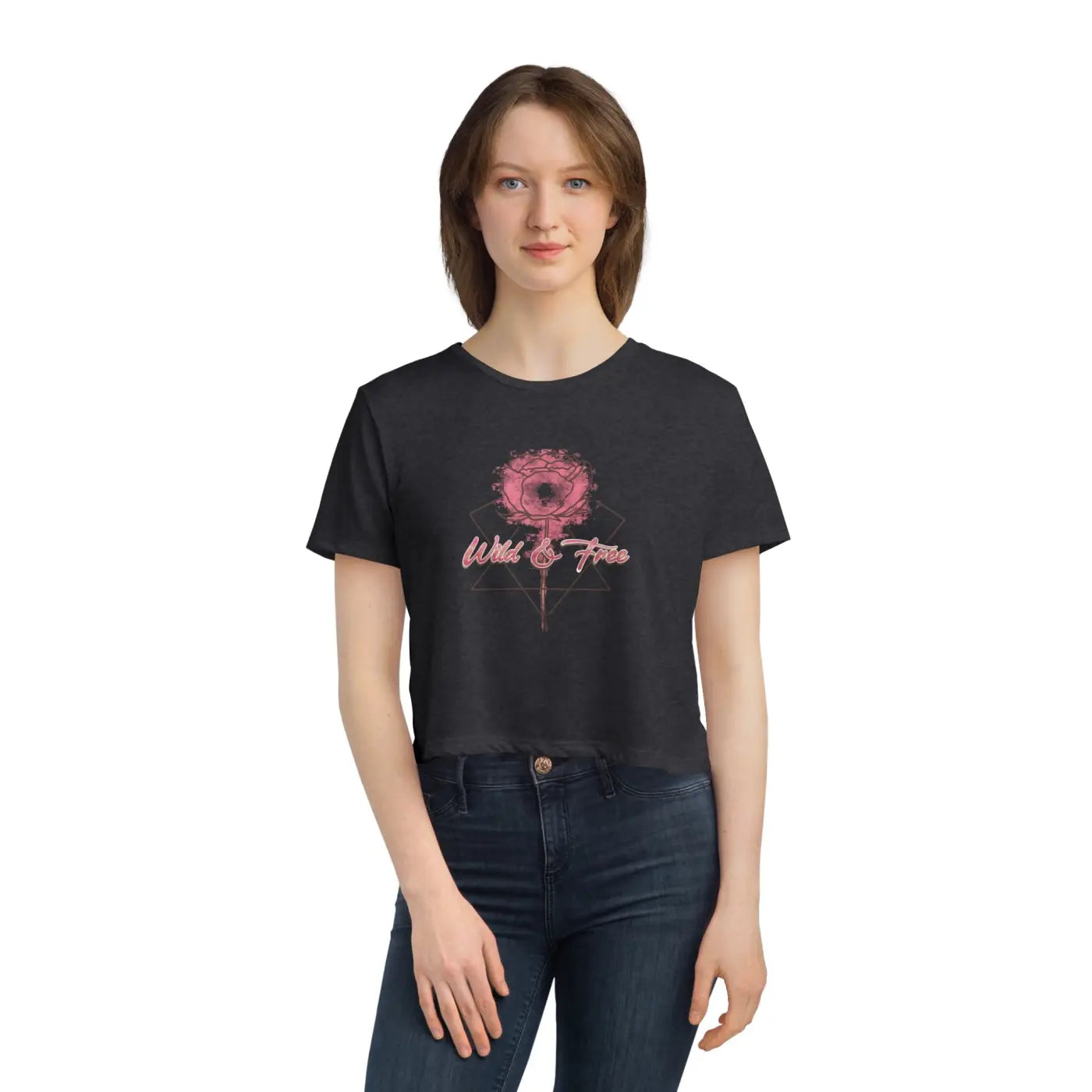 Flowy Cropped Tee - Rose Flower Design Everyday Style - DipaliZ