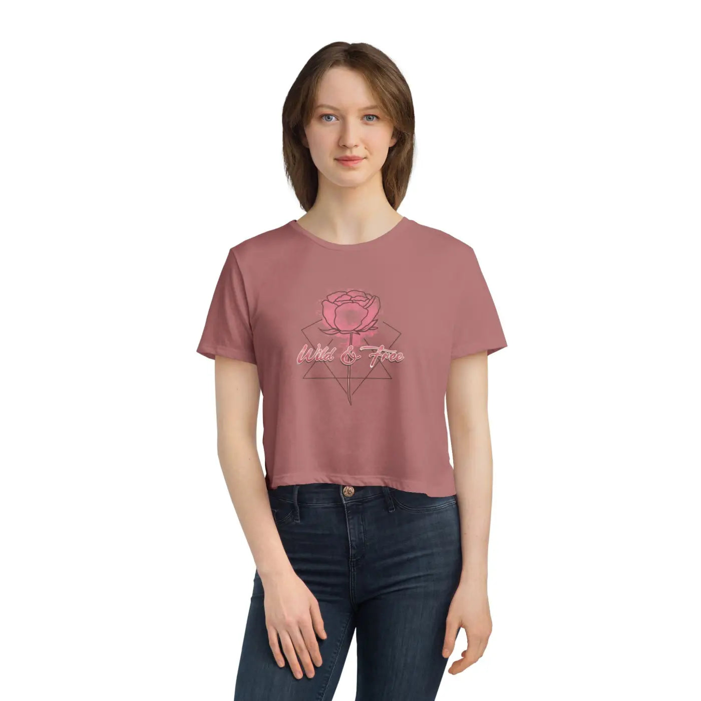 Flowy Cropped Tee - Rose Flower Design Everyday Style - DipaliZ