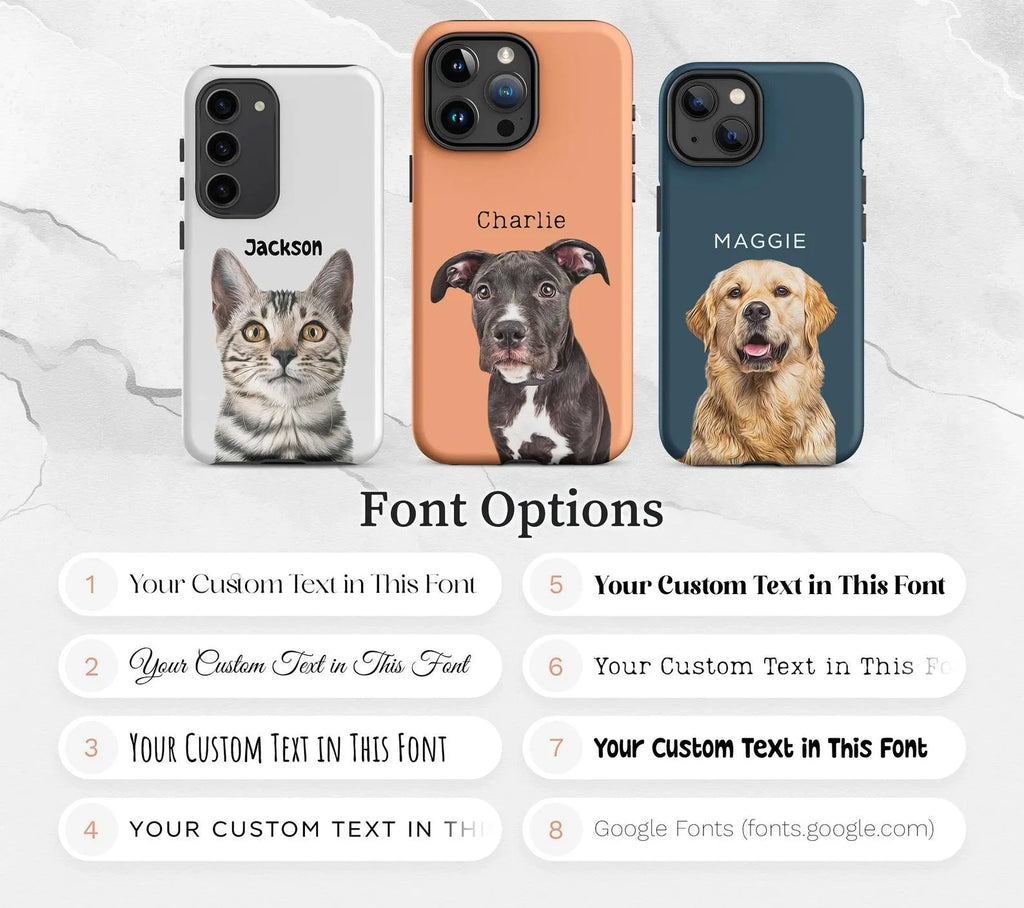 Custom Pet Portrait Phone Case with Name, Personalized Dog Photo Cat Face Case, Sympathy Gift for Pet Lovers