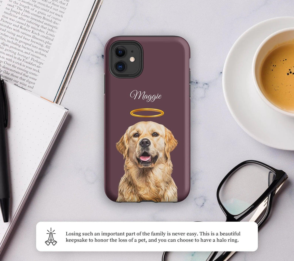 Custom Pet Portrait Phone Case with Name, Personalized Dog Photo Cat Face Case, Sympathy Gift for Pet Lovers
