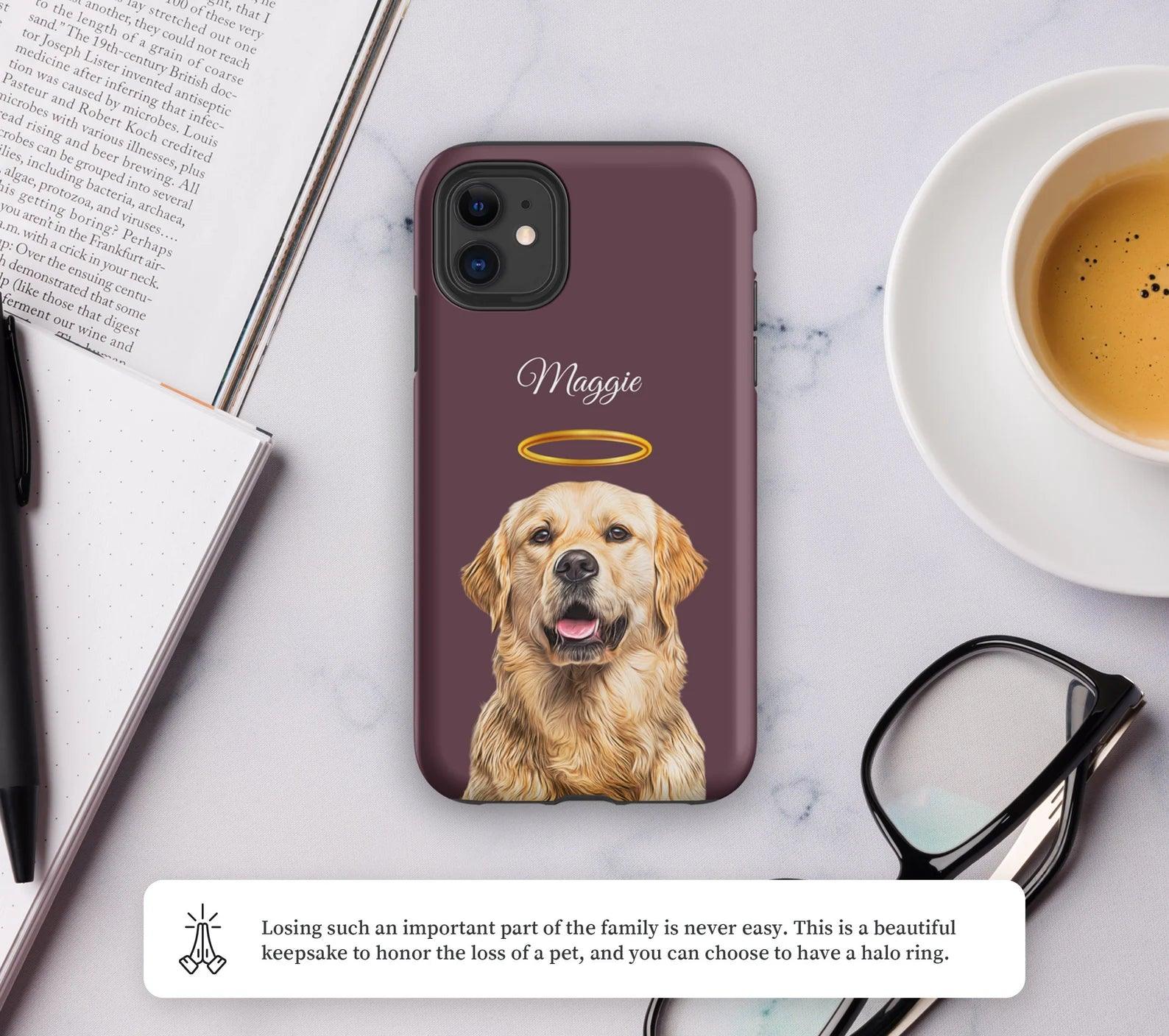 Custom Pet Portrait Phone Case with Name, Personalized Dog Photo Cat Face Case, Sympathy Gift for Pet Lovers