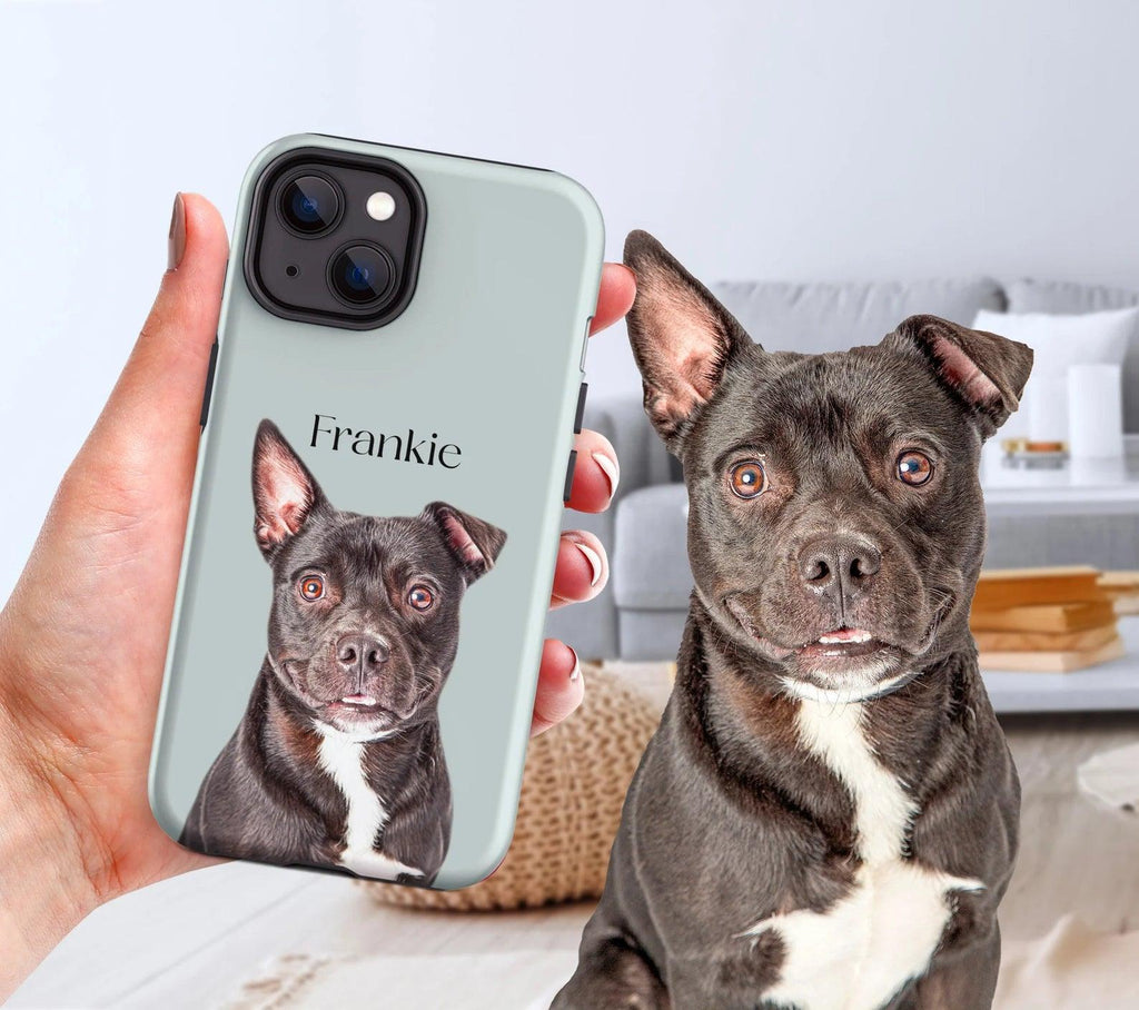 Pet Phone Case with Custom Photo Personalized Dog Cat Name Portrait Illustration Case Pet Loss Sympathy Gift