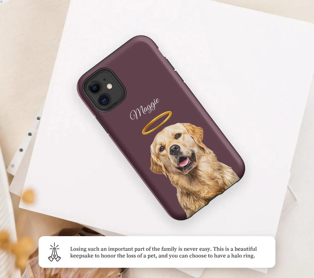 Pet Phone Case with Custom Photo Personalized Dog Cat Name Portrait Illustration Case Pet Loss Sympathy Gift