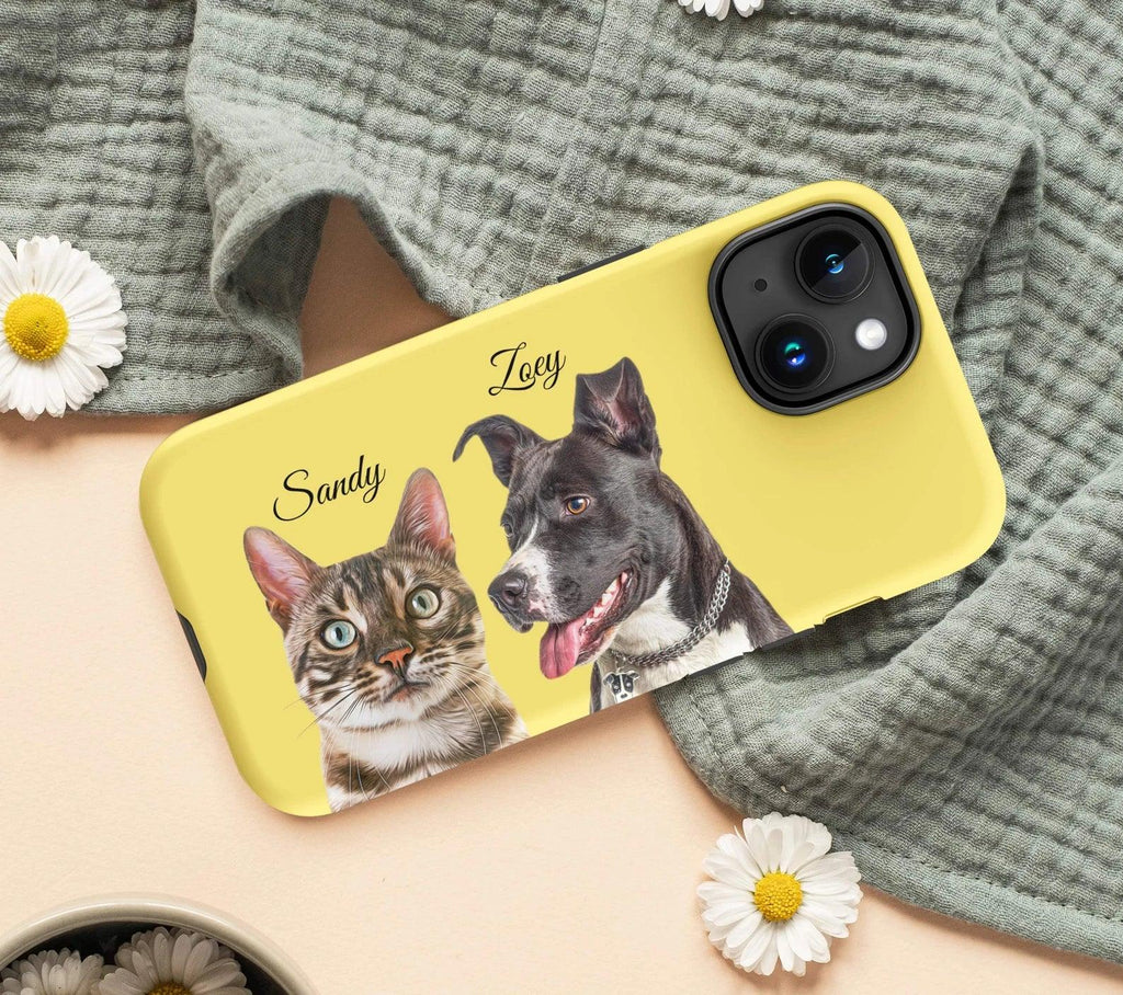 Custom Pet Portrait Phone Case with Name, Personalized Dog Photo Cat Face Case, Sympathy Gift for Pet Lovers