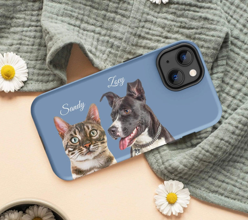 Pet Phone Case with Custom Photo Personalized Dog Cat Name Portrait Illustration Case Pet Loss Sympathy Gift