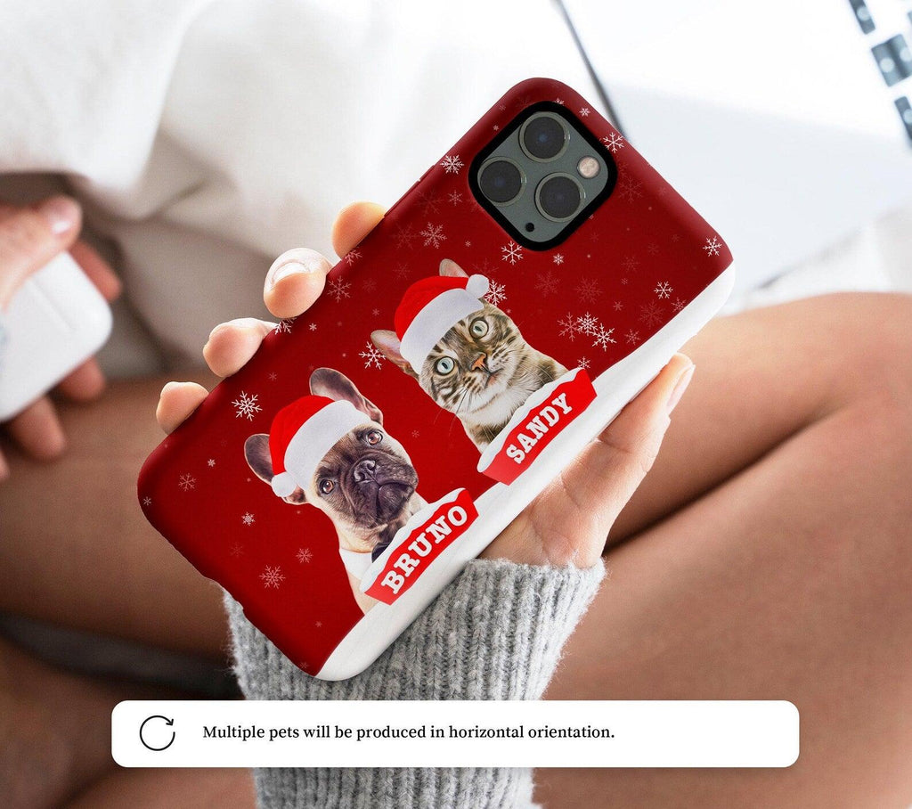 Custom Pet Christmas Phone Case with Dog Cat Photo, Personalized Gift