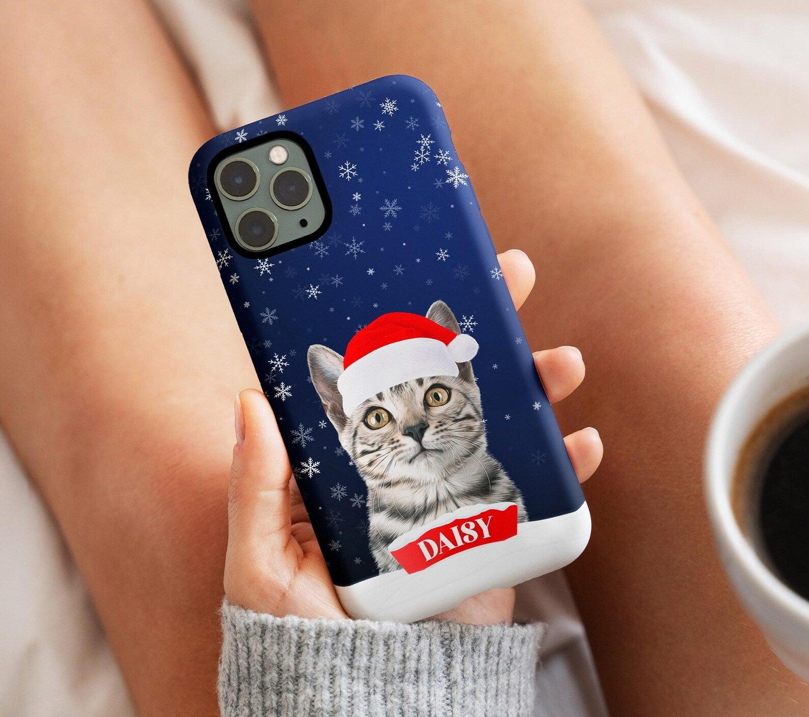 Custom Pet Christmas Phone Case with Dog Cat Photo, Personalized Gift