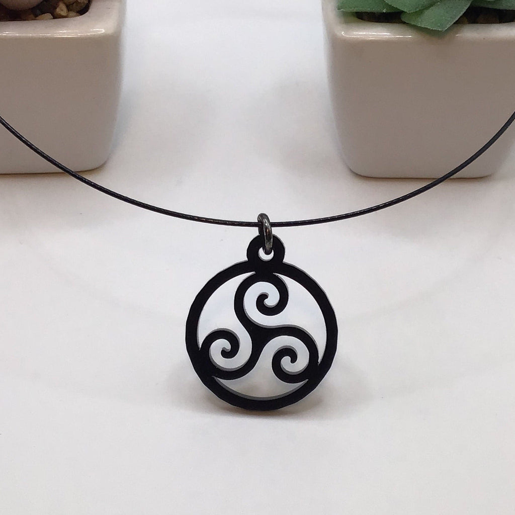 Triskelion Black Acrylic On 16" Wire Cord, BDSM Collar / Necklace