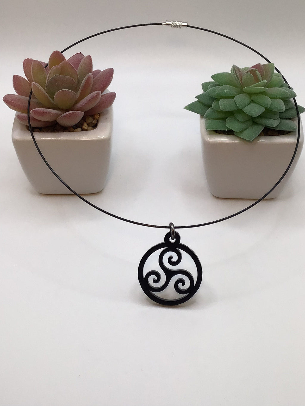 Triskelion Black Acrylic On 16" Wire Cord, BDSM Collar / Necklace