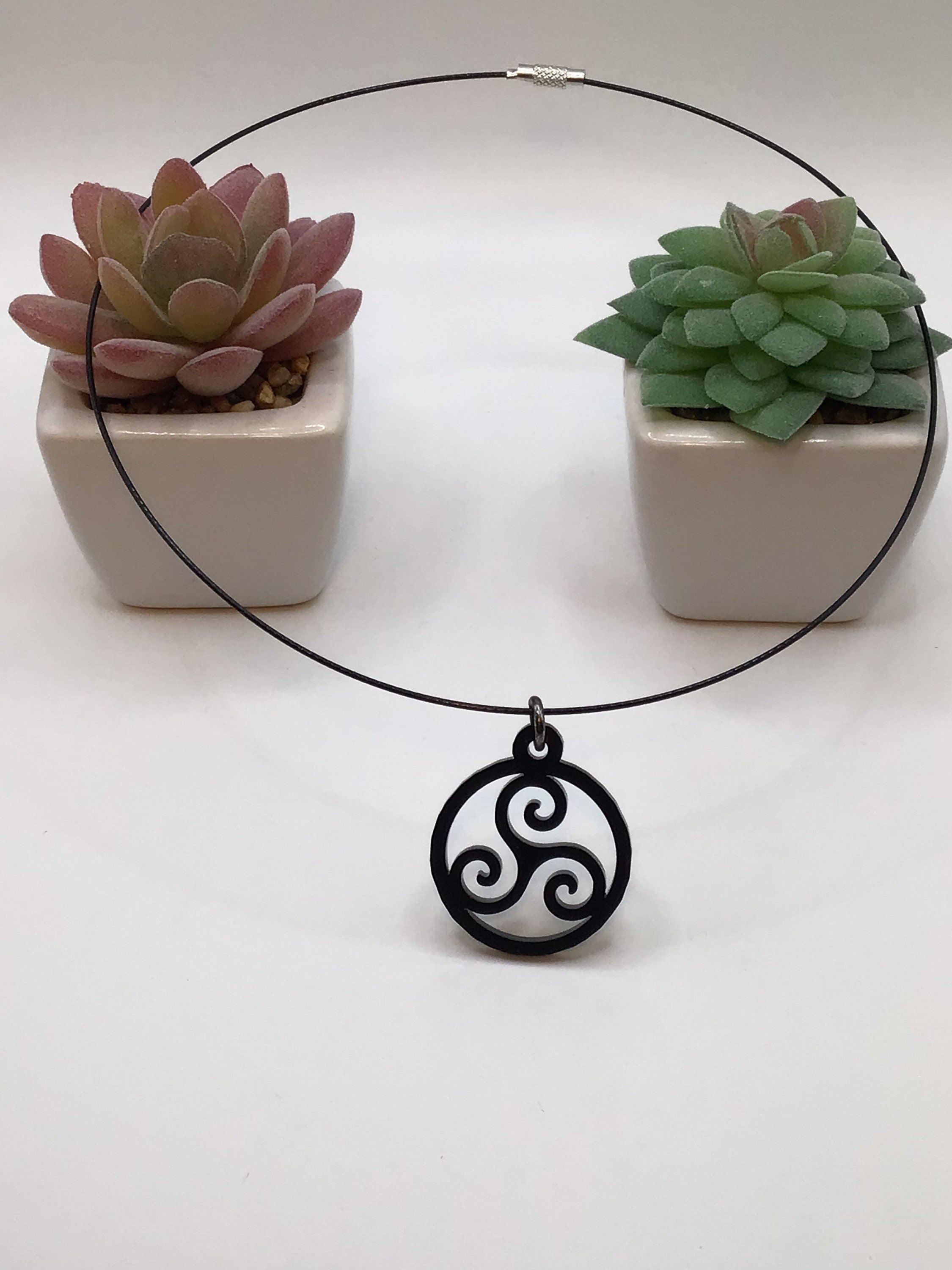 Triskelion Black Acrylic On 16" Wire Cord, BDSM Collar / Necklace
