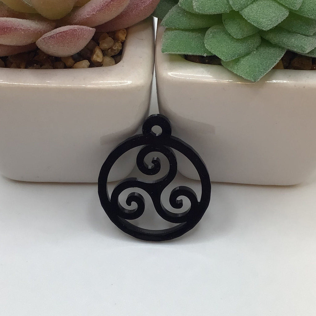 Triskelion Black Acrylic On 16" Wire Cord, BDSM Collar / Necklace