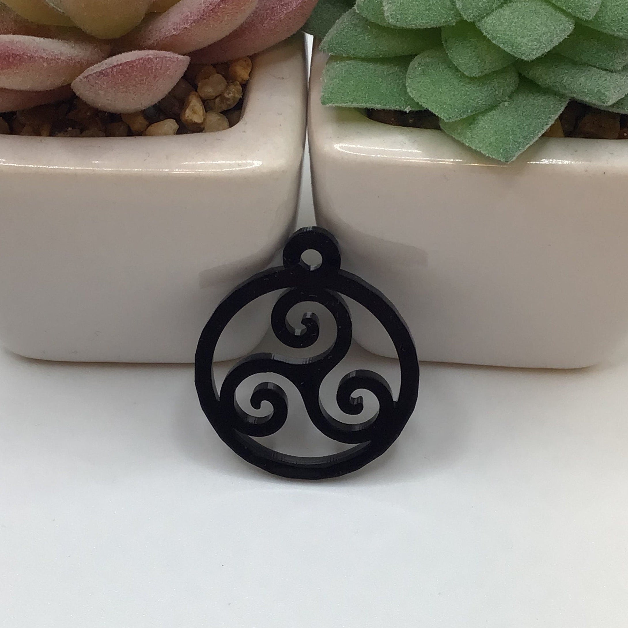 Triskelion Black Acrylic On 16" Wire Cord, BDSM Collar / Necklace