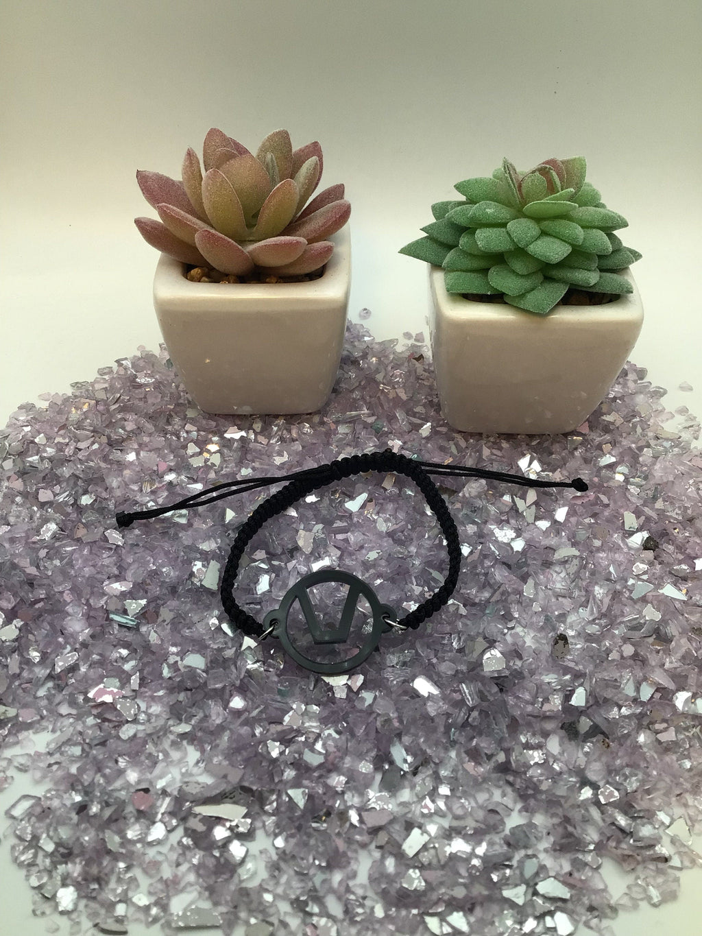 Swinger Symbol Black Acrylic Bracelet on Adjustable Black Cord