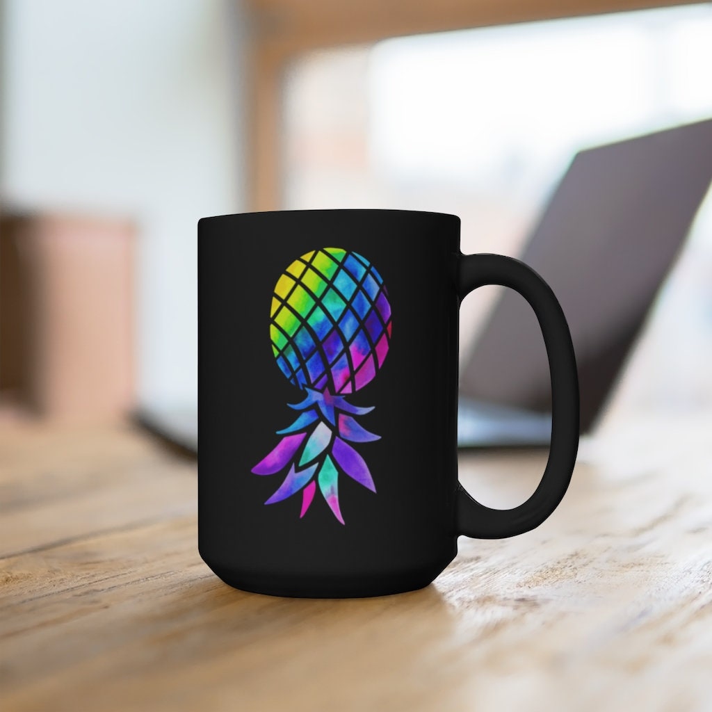 Upside Down Pineapple Black Mug 15oz