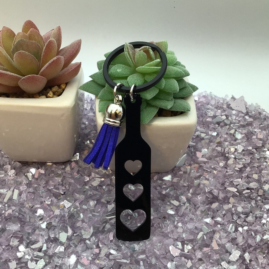 Heart Paddle Keyring, Black Acrylic w/Royal Blue Tassel
