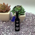 Heart Paddle Keyring, Black Acrylic w/Royal Blue Tassel