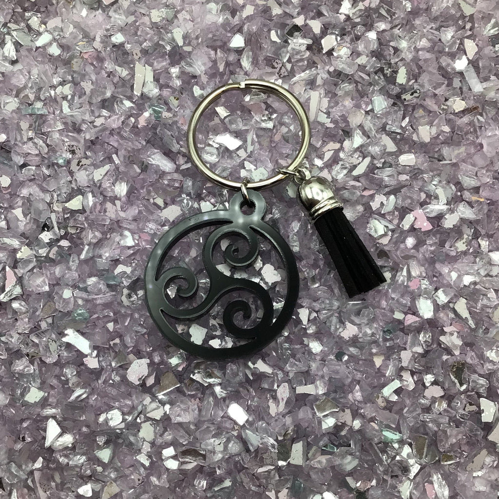 Triskelion Keyring, Black Acrylic & Tassel