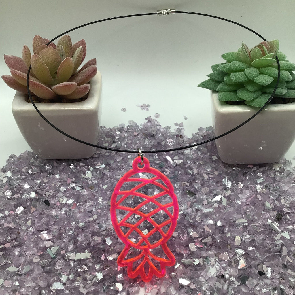 Upside Down Pineapple Hot Pink Acrylic On 16" Wire Cord