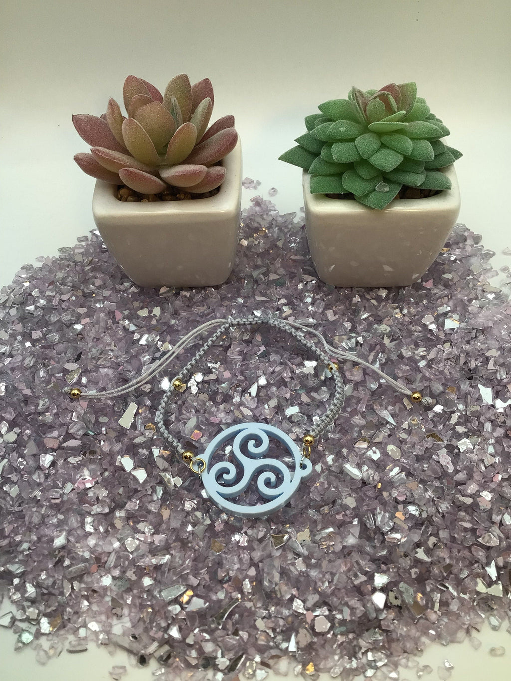 Triskelion Baby Blue Acrylic on Adjustable Gray Bracelet