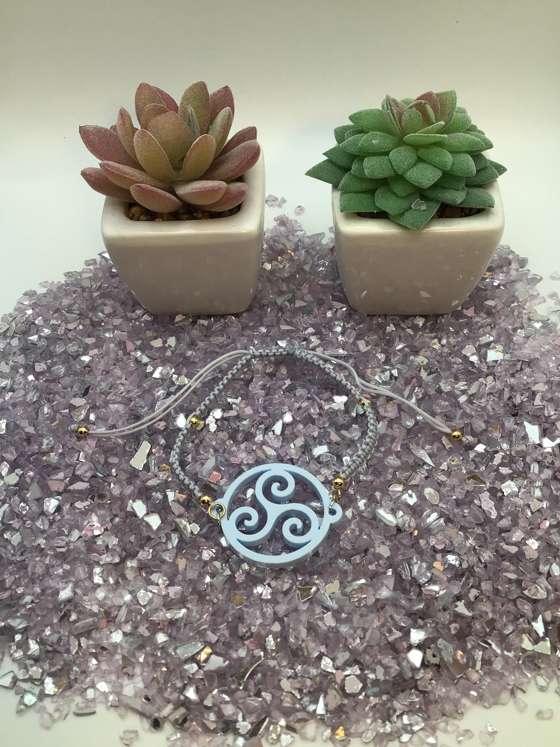 Triskelion Baby Blue Acrylic on Adjustable Gray Bracelet