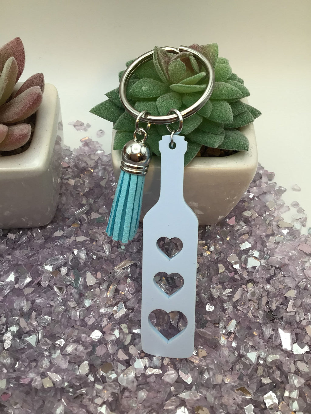 Heart Paddle Keyring, Baby Blue Acrylic