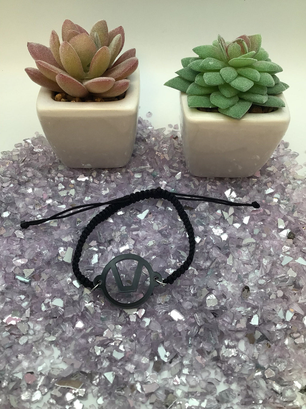 Swinger Symbol Black Acrylic Bracelet on Adjustable Black Cord