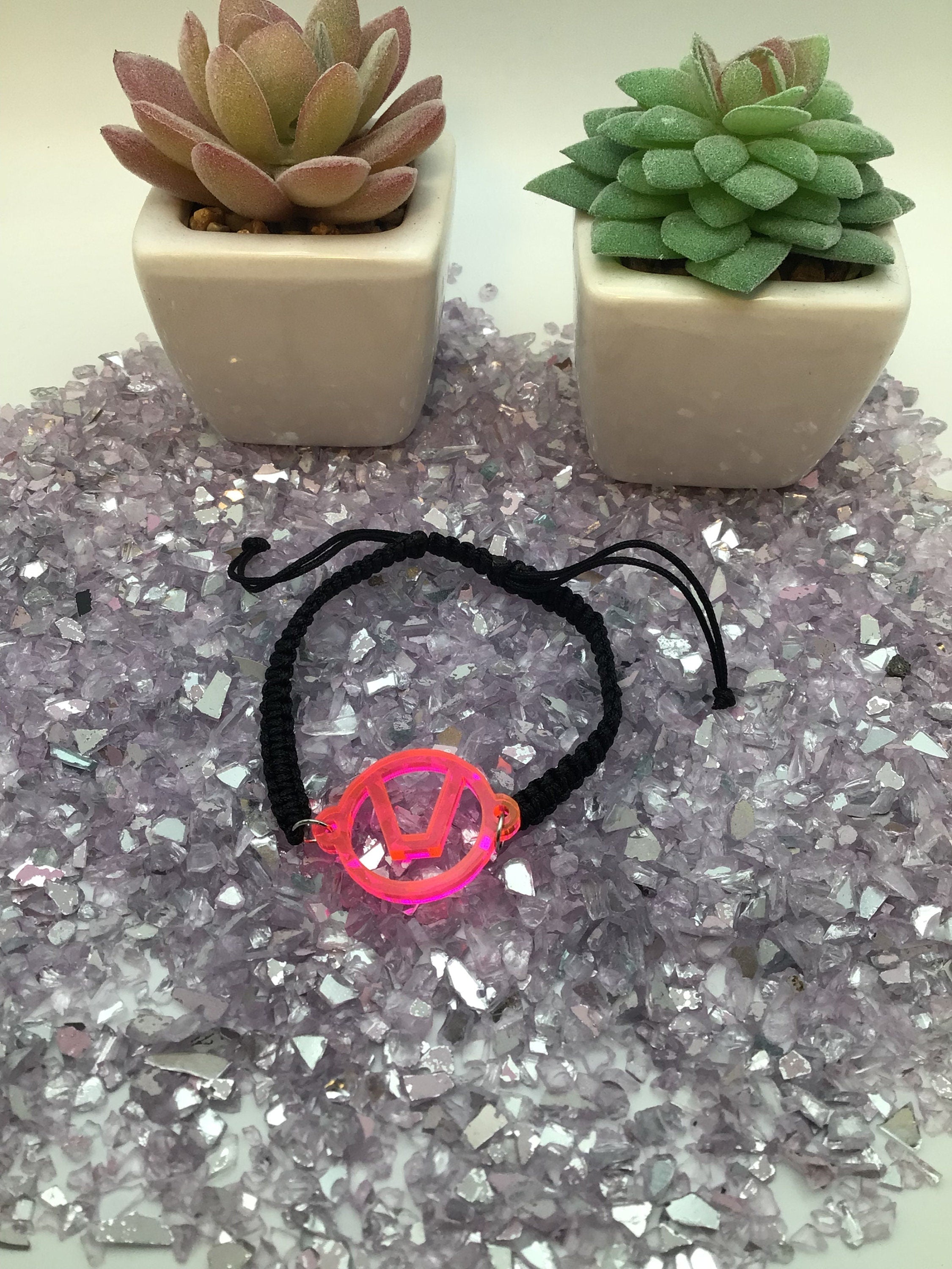 Swinger Symbol Hot Pink Acrylic Bracelet on Adjustable Black