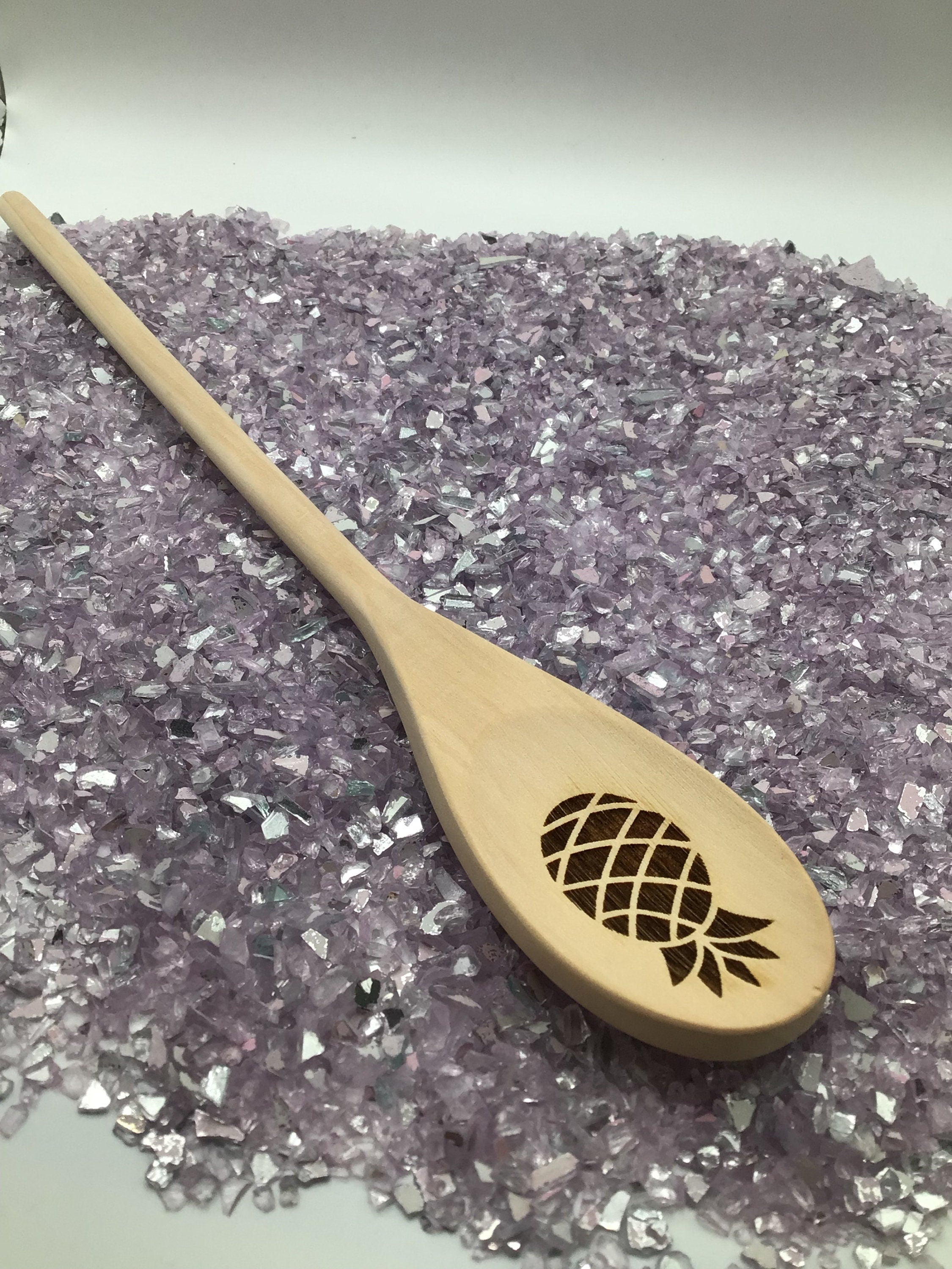 Upside Down Pineapple Engraved Wood Spoon, 12 inch length