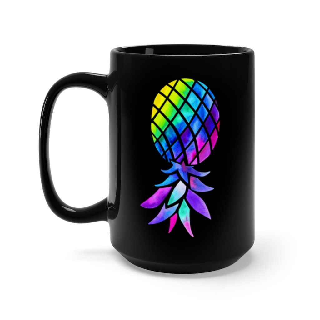 Upside Down Pineapple Black Mug 15oz