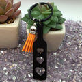 Heart Paddle Keyring, Black Acrylic w/Orange Tassel