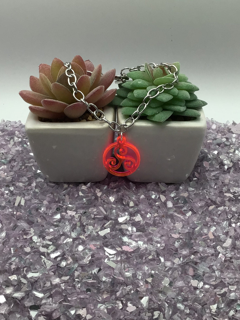 Triskelion Hot Pink Acrylic on 7" Chain Bracelet