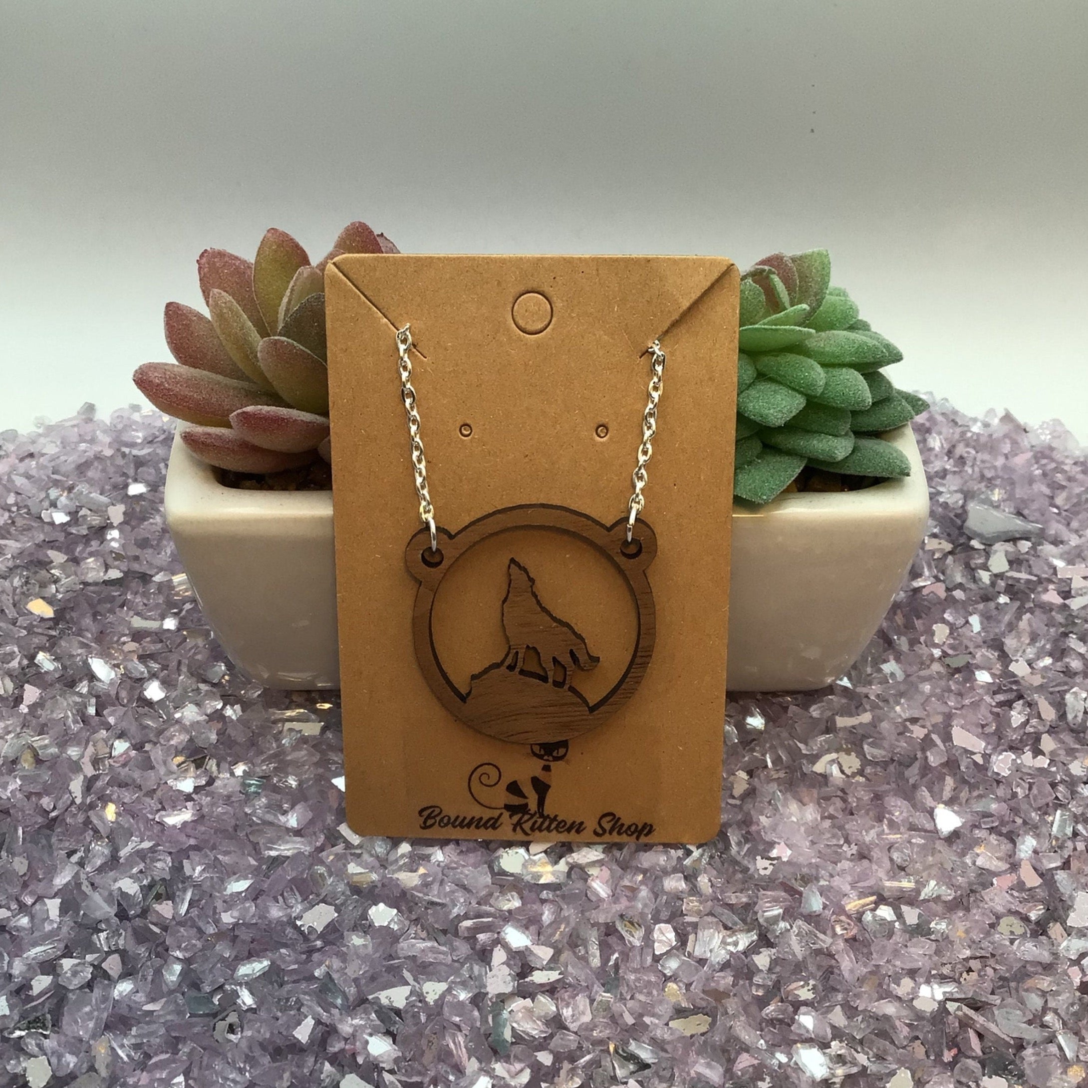 Primal Wolf Wood Necklace on 18" Chain
