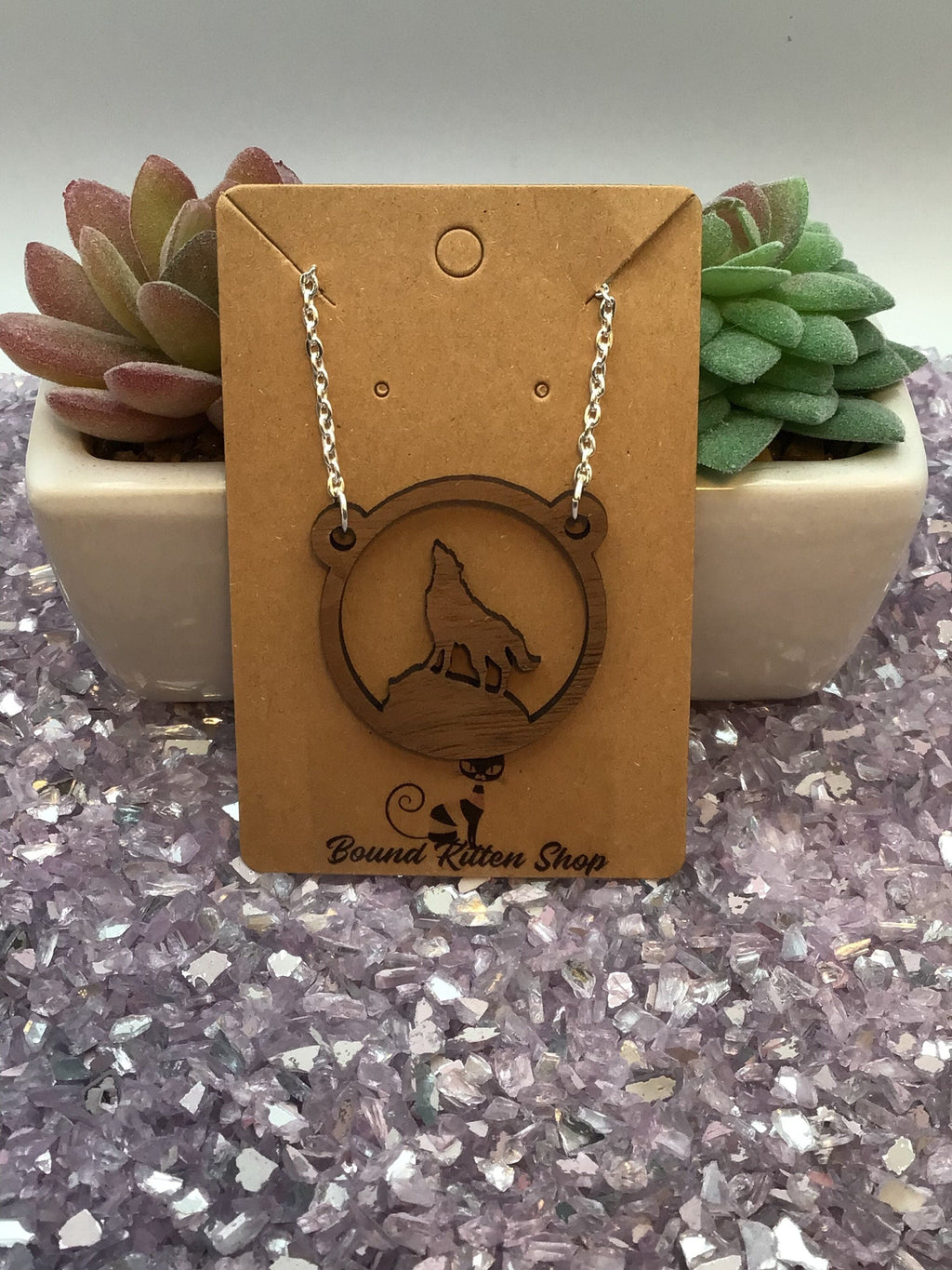 Primal Wolf Wood Necklace on 18" Chain