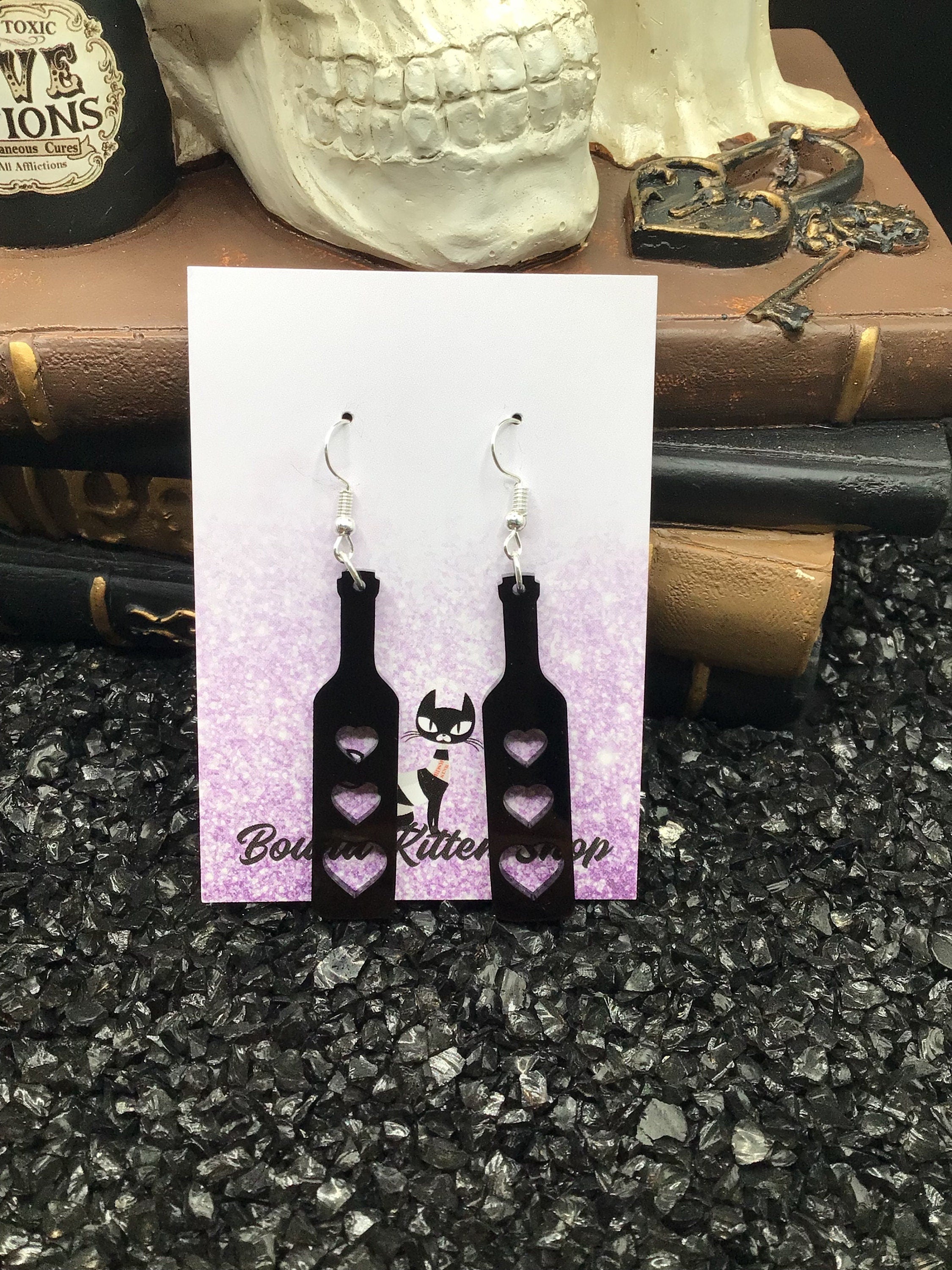 Heart Paddle Black Acrylic Earrings