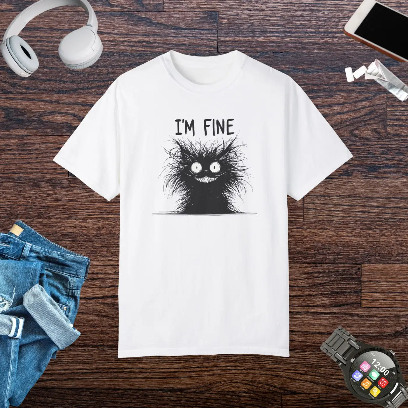 Fine Funny Cat Unisex Garment-Dyed T-Shirt - DipaliZ