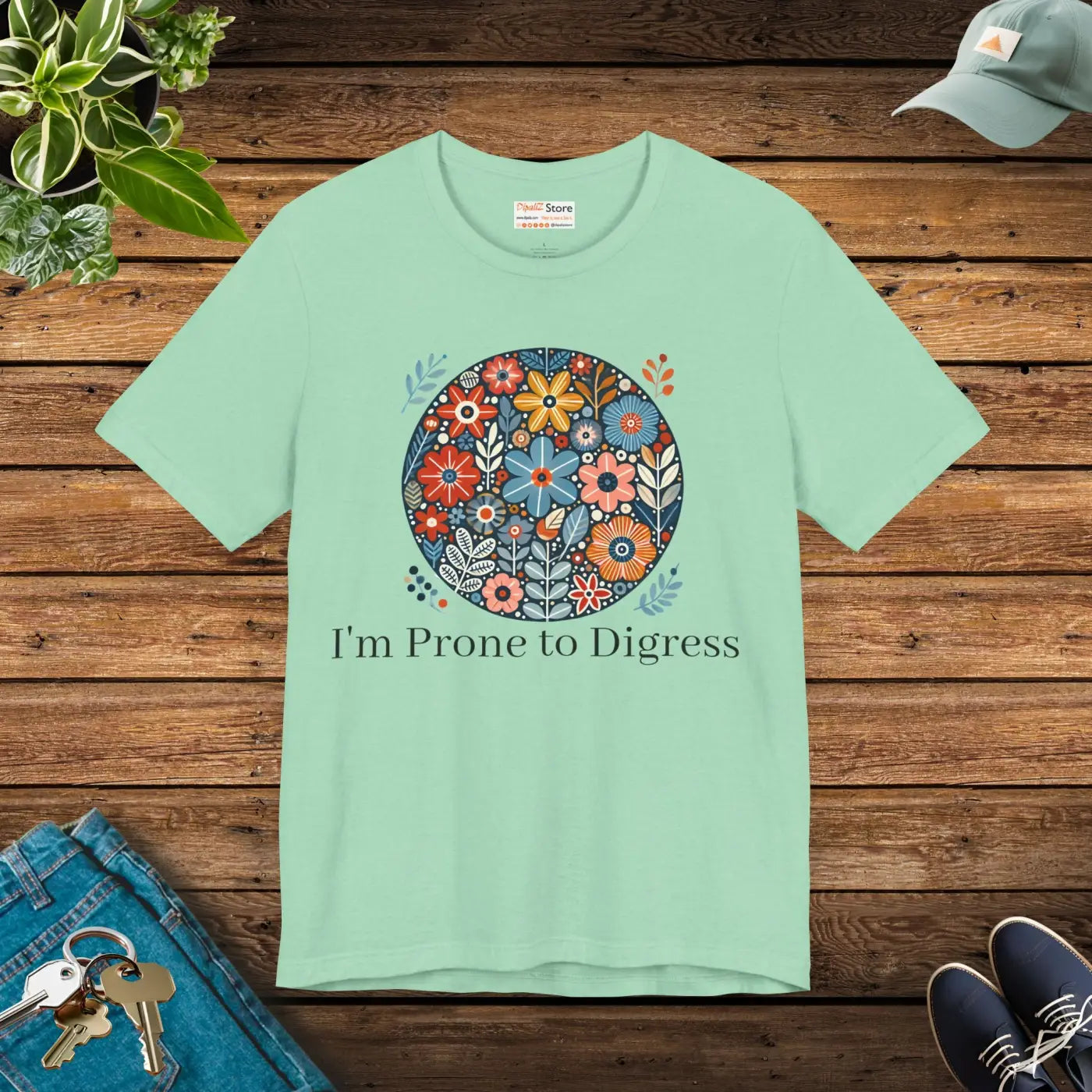 Jersey Short Sleeve Tee Floral Design - Unisex Comfort - DipaliZ