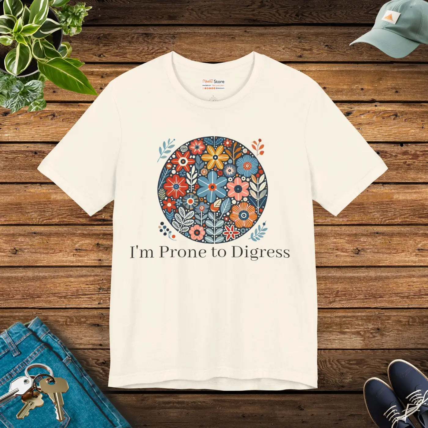 Jersey Short Sleeve Tee Floral Design - Unisex Comfort - DipaliZ