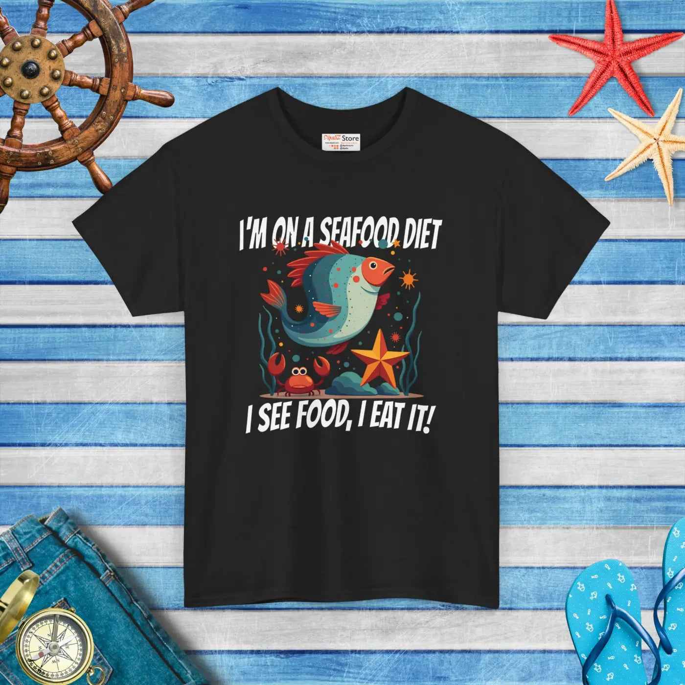 Sea Food Diet Unisex Heavy Cotton Tee - Playful Humor - DipaliZ