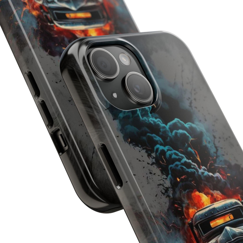 Revving Flames: A Hot Rod Phone Cover Featuring Intense Fire and Smoke Effects