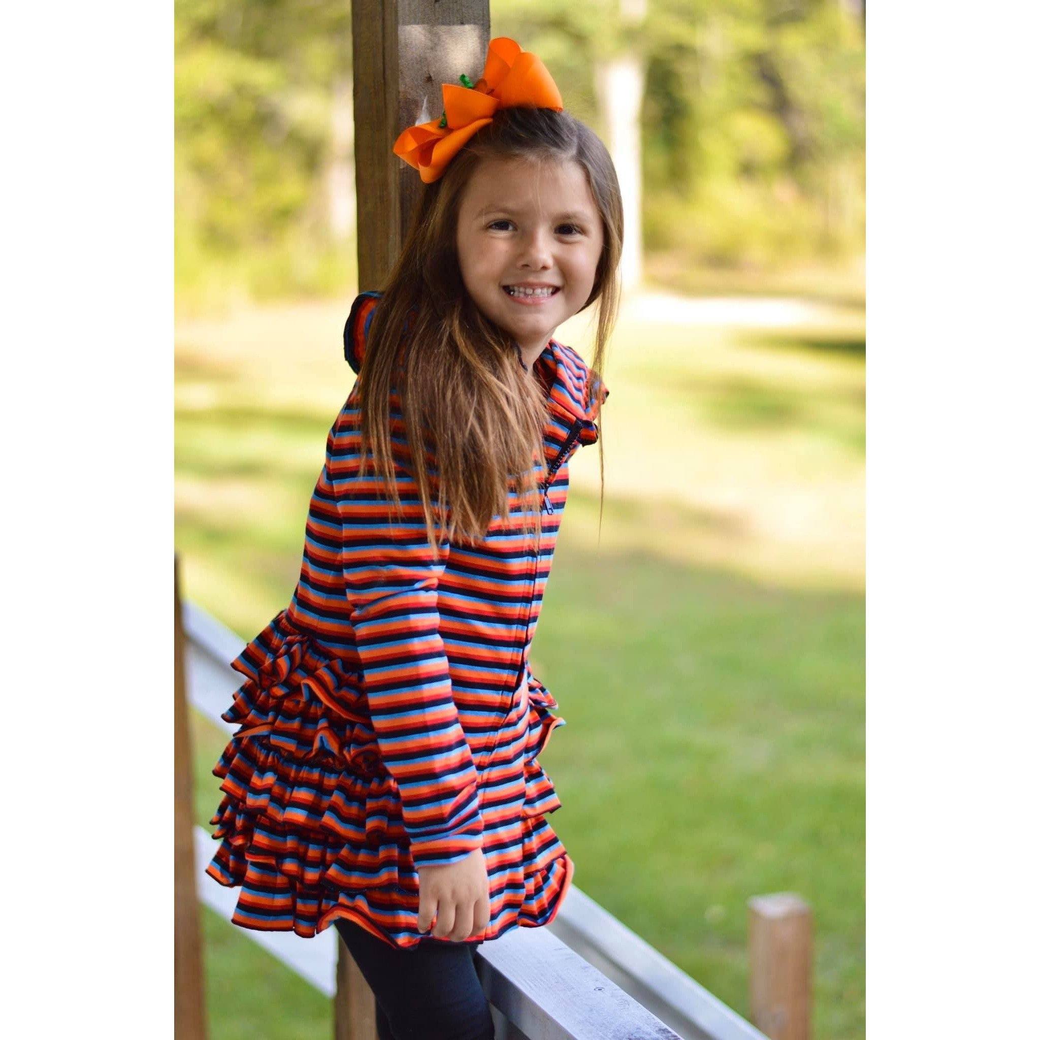 Rainbow Zipper Ruffled Hoodie Cardigan