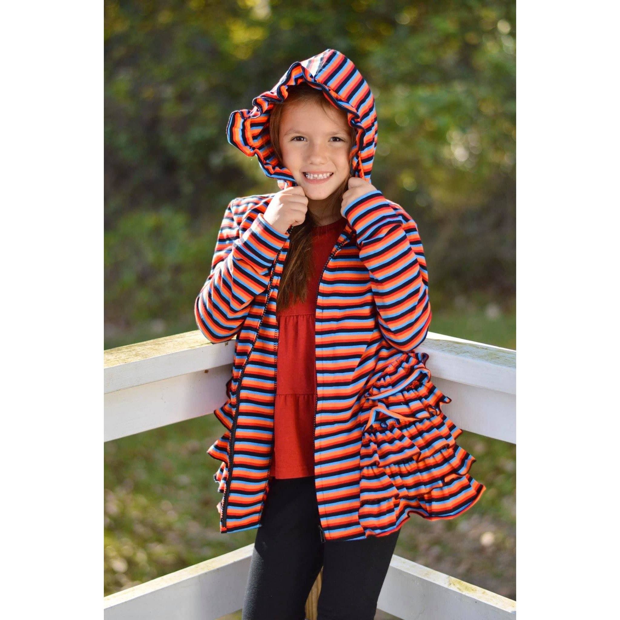 Rainbow Zipper Ruffled Hoodie Cardigan