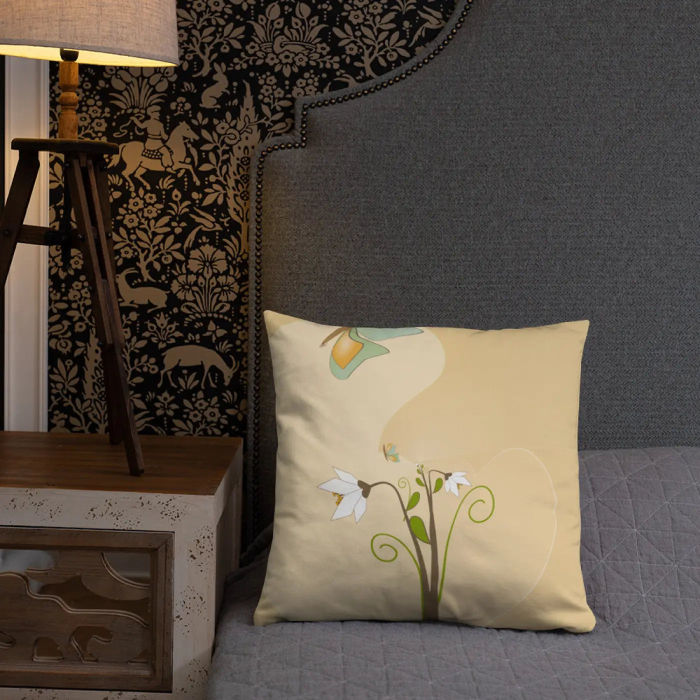 Throw Pillow - Graphic White Flowers Design - DipaliZ